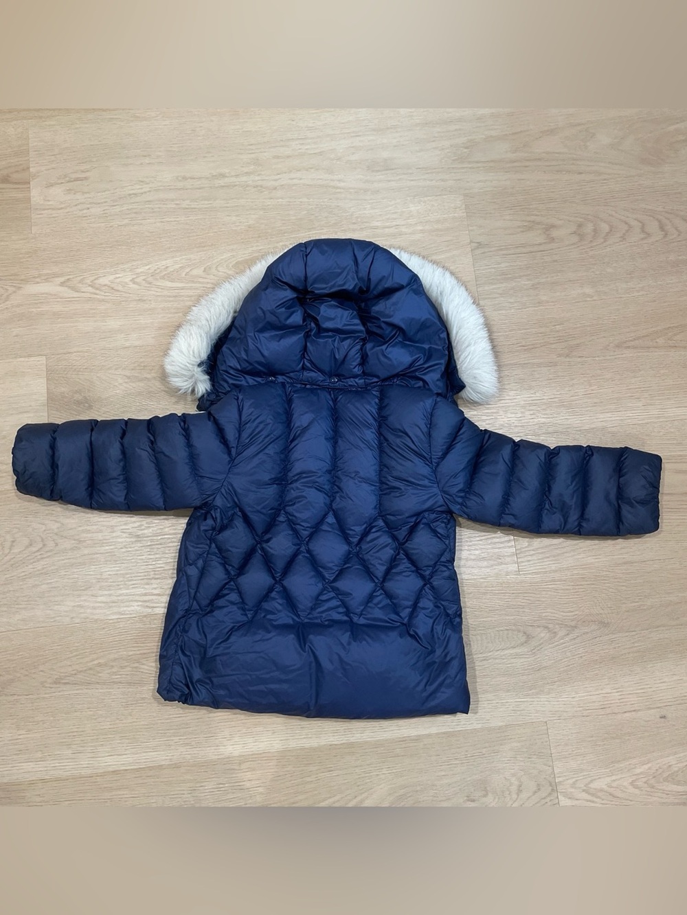 Moncler Navy Quilted Hooded Puffer with Faux Fur Trim - Picture 4 of 5